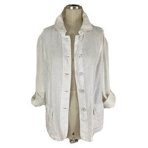 Charter Club‎ Luxury Women's Jacket Size L White 100% Linen Cargo Pockets